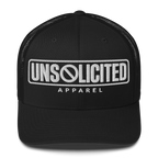 Unsolicited Apparel Retro Trucker Hat in Black, front view
