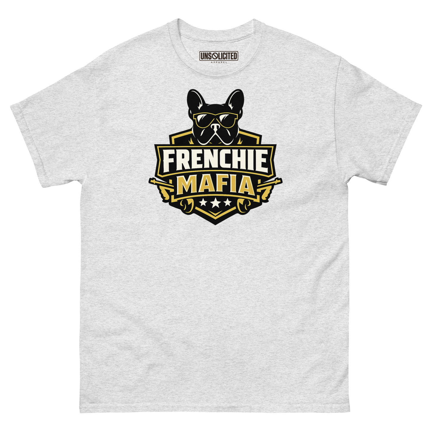 Frenchie Mafia funny French Bulldog shirt in Ash, front view