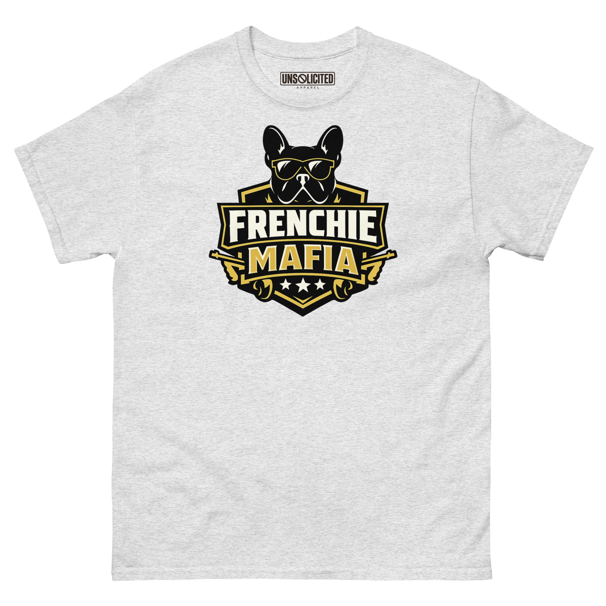 Frenchie Mafia funny French Bulldog shirt in Ash, front view