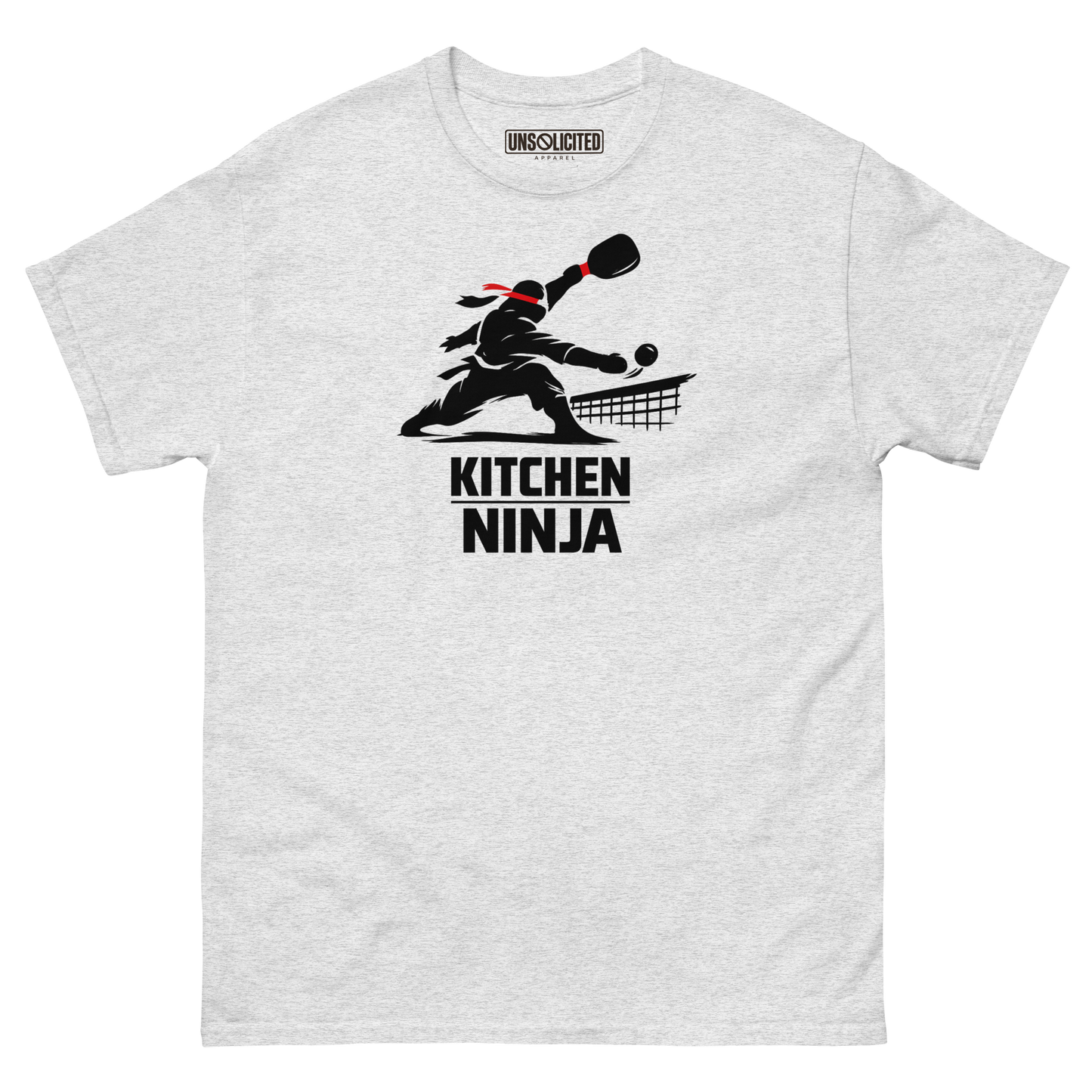 Kitchen Ninja funny pickleball shirt in Ash, front view