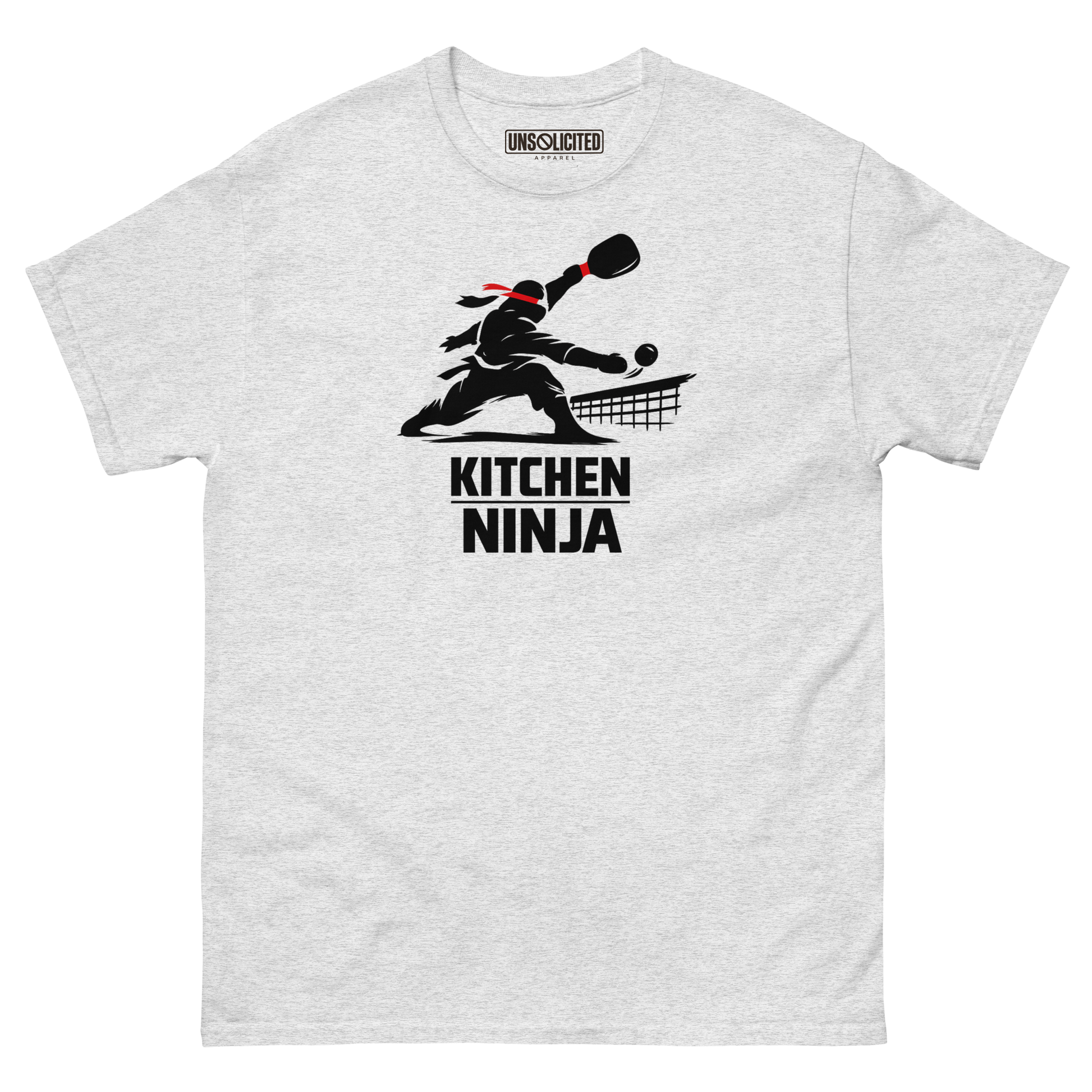 Kitchen Ninja funny pickleball shirt in Ash, front view