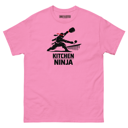Kitchen Ninja funny pickleball shirt in Azalea pink, front view