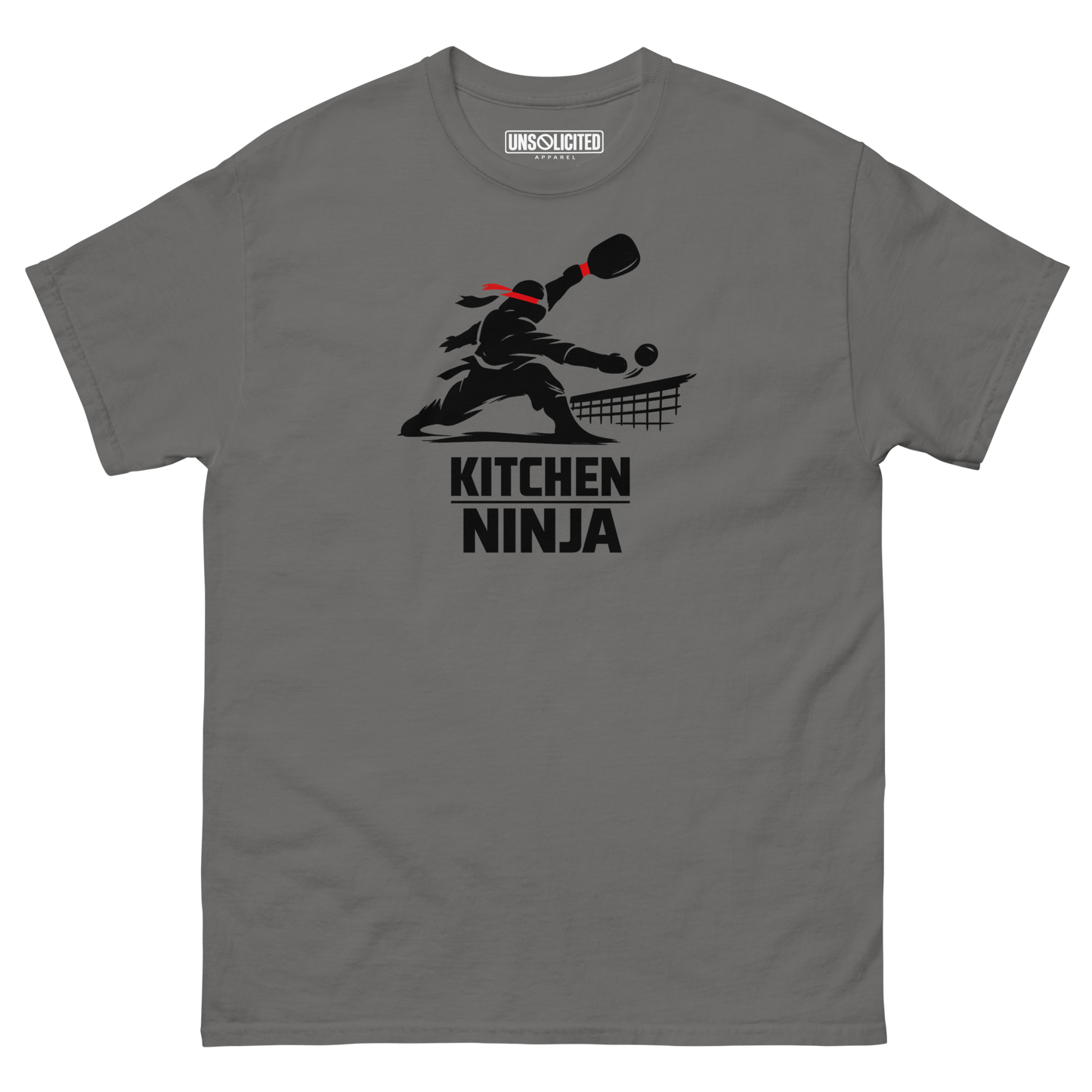 Kitchen Ninja funny pickleball shirt in Charcoal, front view