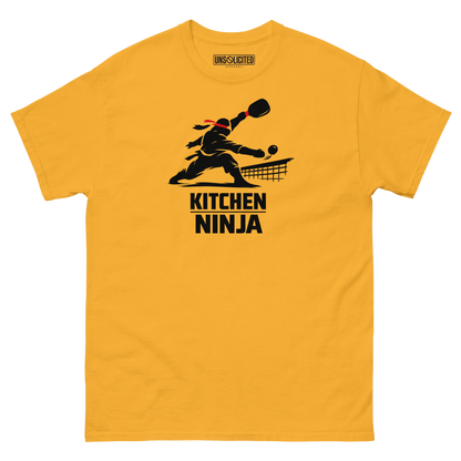 Kitchen Ninja funny pickleball shirt in Gold, front view