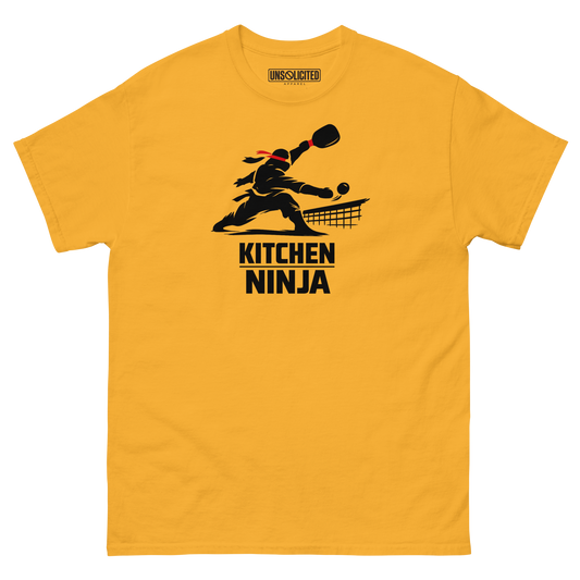 Kitchen Ninja funny pickleball shirt in Gold, front view