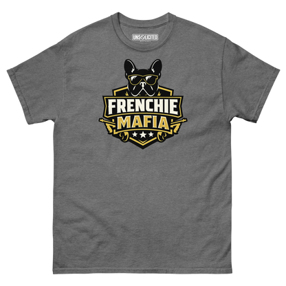 Frenchie Mafia funny French Bulldog shirt in Graphite Heather, front view