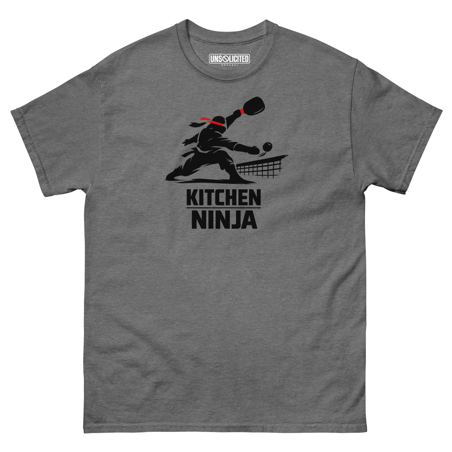 Kitchen Ninja funny pickleball shirt in Graphite Heather, front view