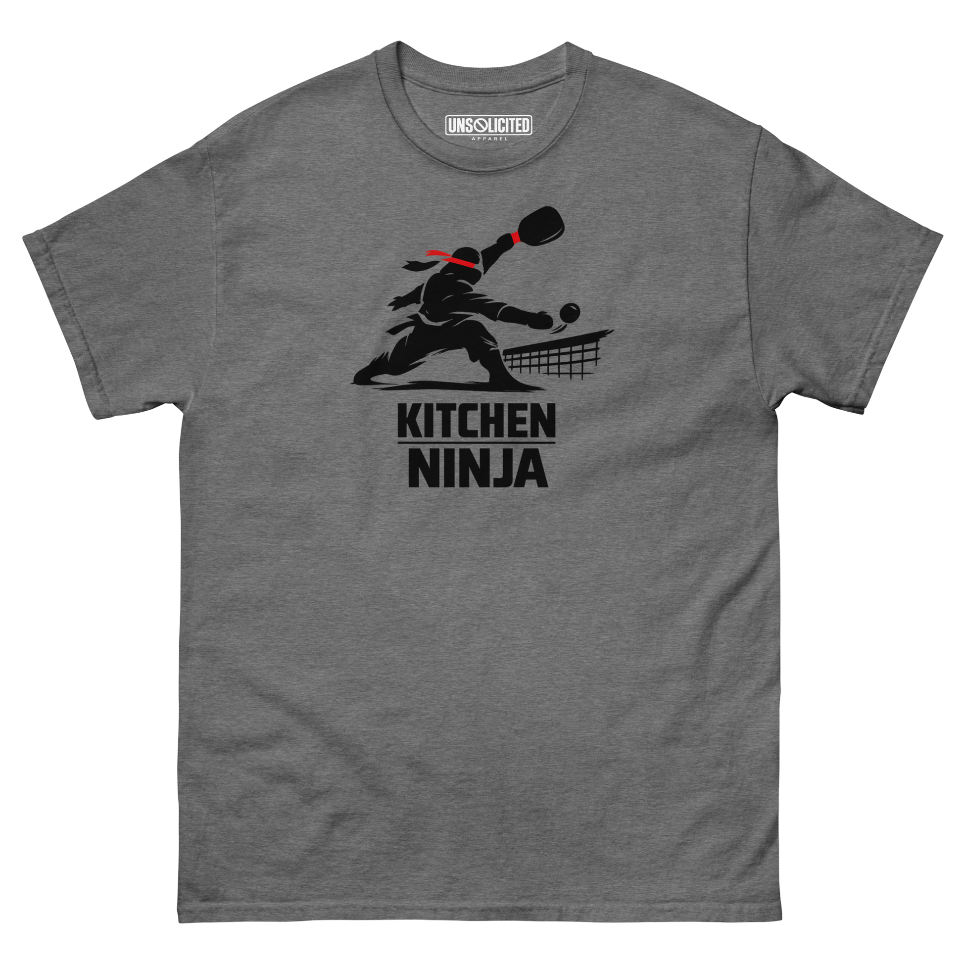 Kitchen Ninja funny pickleball shirt in Graphite Heather, front view