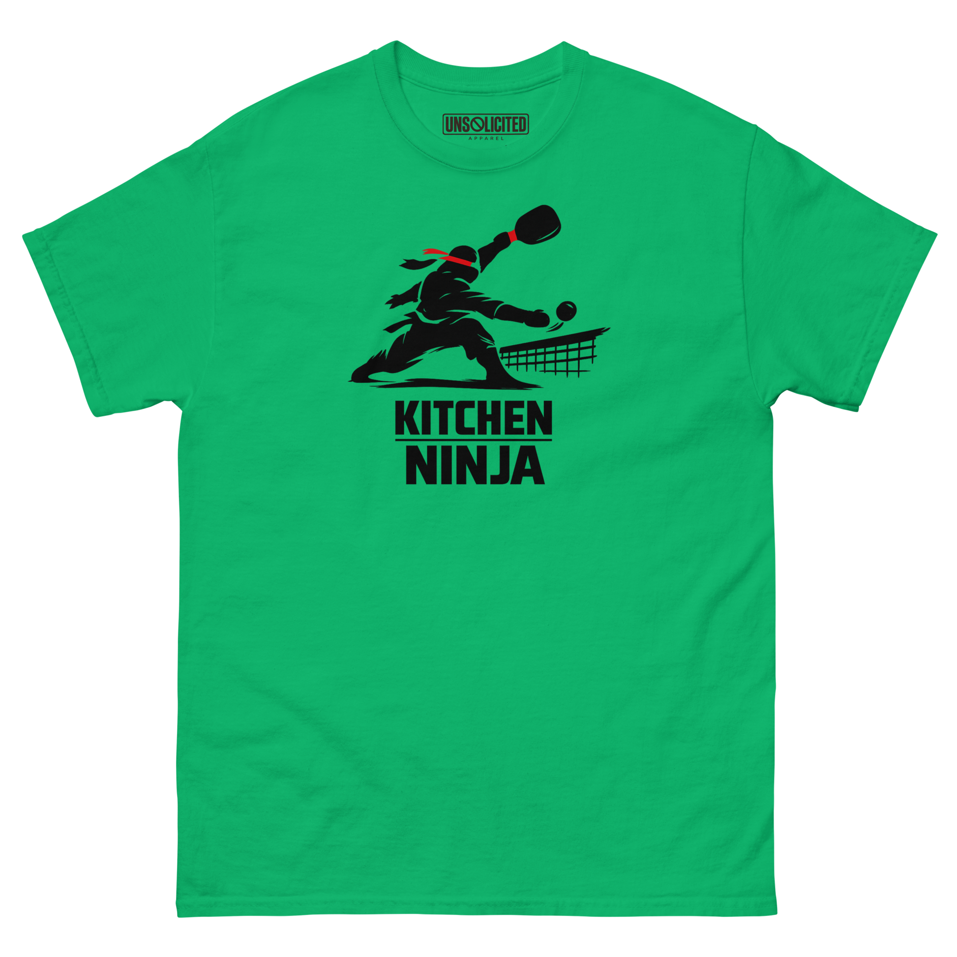 Kitchen Ninja funny pickleball shirt in Irish Green, front view