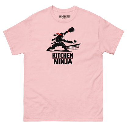 Kitchen Ninja funny pickleball shirt in Light Pink, front view