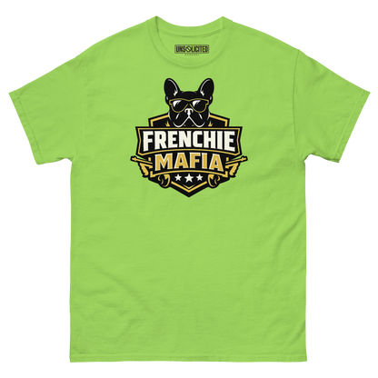 Frenchie Mafia funny French Bulldog shirt in Lime, front view