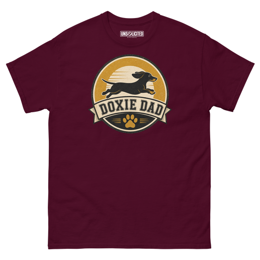 Doxie Dad Shirt in Maroon, front view