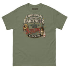 Emotional Support Bartender Shirt in Military green, front view
