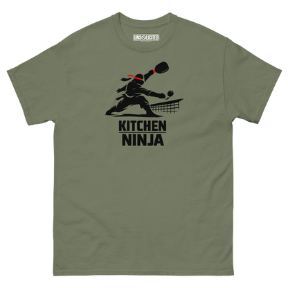 Kitchen Ninja funny pickleball shirt in Military Green, front view