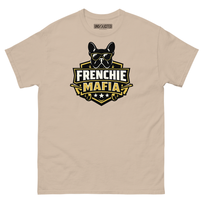 Frenchie Mafia funny French Bulldog shirt in Sand, front view