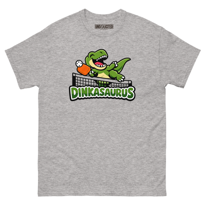 Dinkasaurus funny pickleball dinosaur shirt in Sport Grey, front view