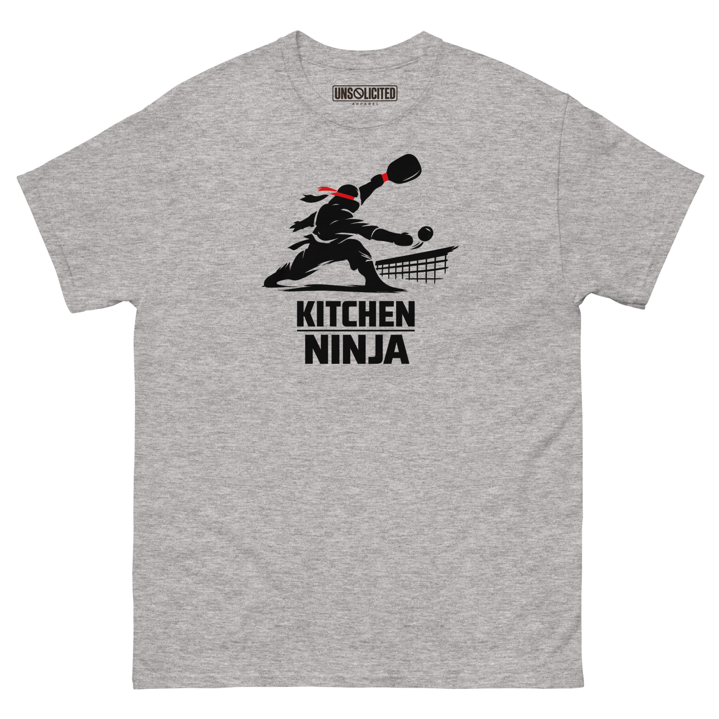 Kitchen Ninja funny pickleball shirt in Sport Grey, front view