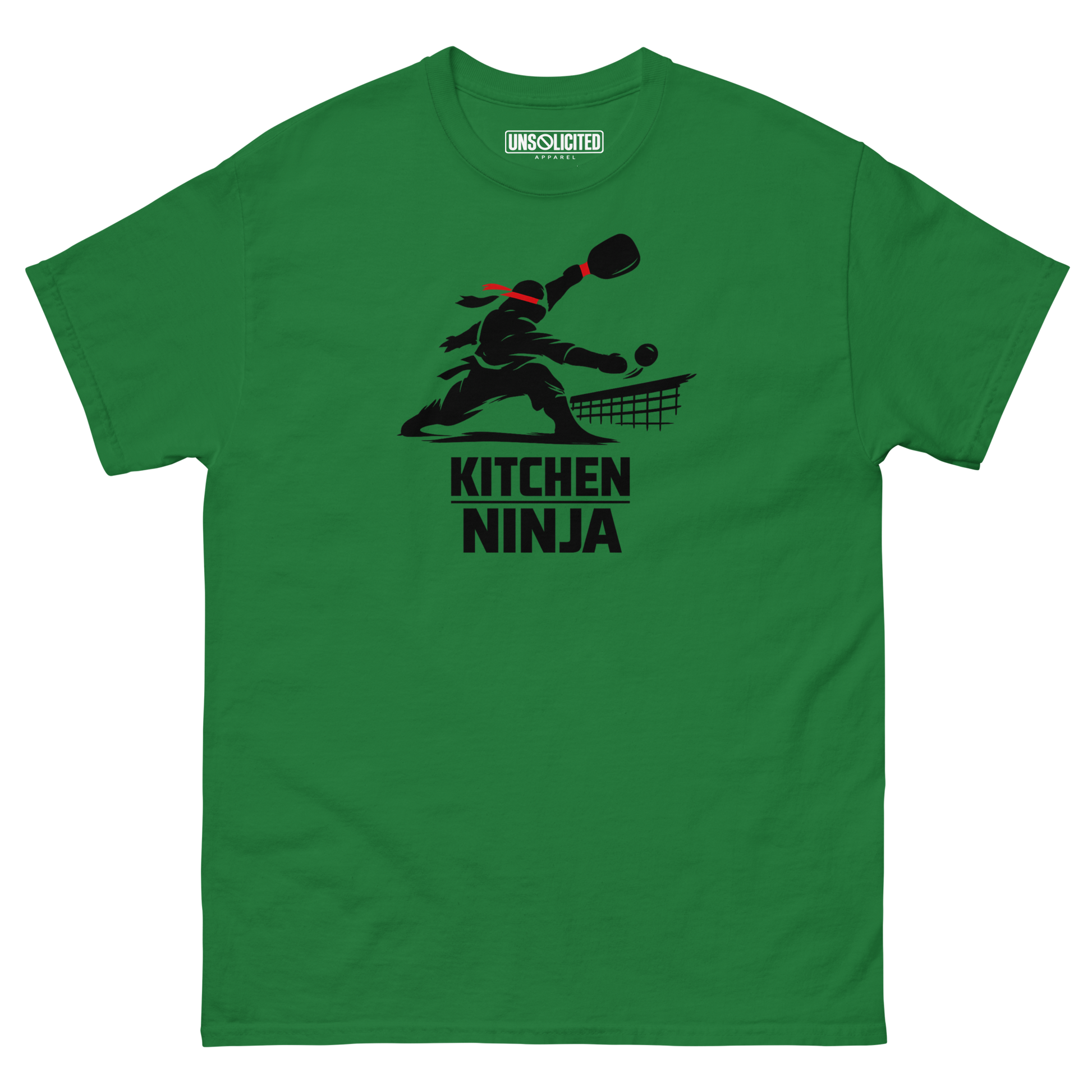 Kitchen Ninja funny pickleball shirt in Turf Green, front view