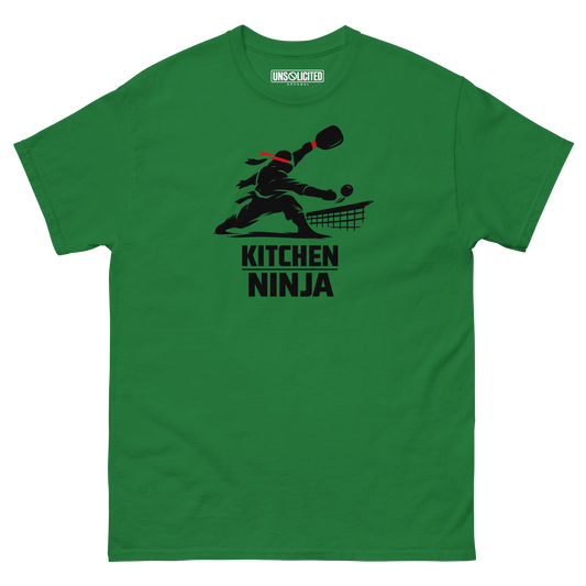 Kitchen Ninja funny pickleball shirt in Turf Green, front view