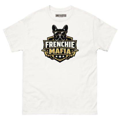 Frenchie Mafia funny French Bulldog shirt in White, front view