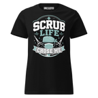 Scrub Life Chose Me Funny Nurse Shirt in Black, front view