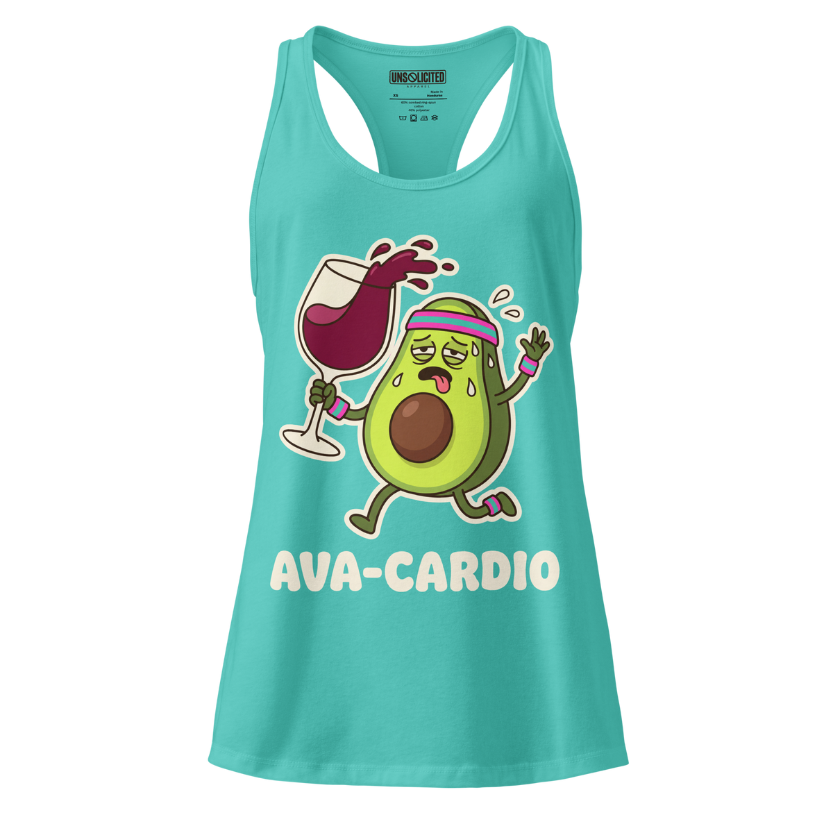 Ava-Cardio funny avocado workout tank top in Tahiti Blue