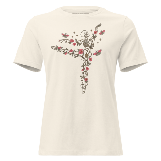 Dancing Skeleton Wildflowers Women's Halloween Shirt - Unsolicited Apparel